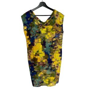 Maeve Painterly Print Wide Shoulder Straight Unstructured Knee Length Silk Dress